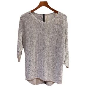 Loft Outlet Lounge Women Cozy Marled Knit Sweater Black White 3/4 Sleeve Scoop L